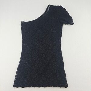 Bebe -1691 Black Lace One Shoulder Romy Top Y2K Women's‎ XS